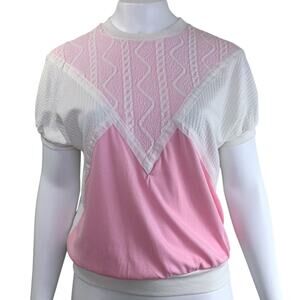 Color Packed 80s Womens Shirt Size 18 Short Sleeve Pink White USA Grandma Core